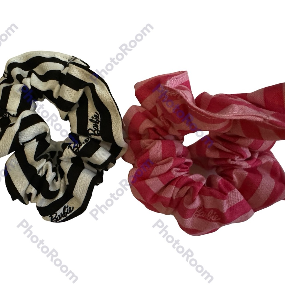 Barbie hair scrunchie hand made USA stripe set 2 cotton rare print summer NWT